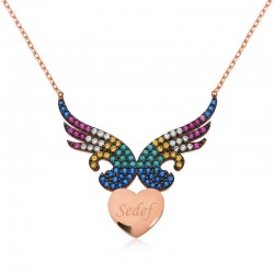 Gümüş Kişiye Özel İsimli Kanatlı Kalp Bayan Kolye Gümüş Kişiye Özel İsimli Kanatlı Kalp Bayan Kolye