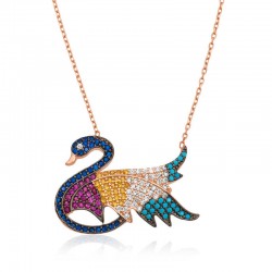 Gümüş Renkli Taşlı Kuğu Kolye Gümüş Renkli Taşlı Kuğu Kolye