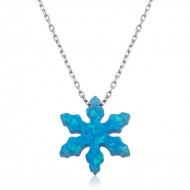 Gümüş Mavi Opal Taş Kar Tanesi Bayan Kolye