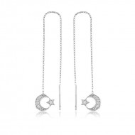 Gümüş Zincirli Ay Yıldız Küpe