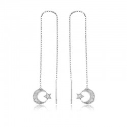 Gümüş Zincirli Ay Yıldız Küpe