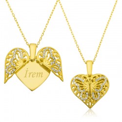 Gümüş İsimli Kalp Kelebek Bayan Kolye Gümüş İsimli Kalp Kelebek Bayan Kolye