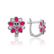 Gümüş Pembe Papatya Çocuk Küpesi