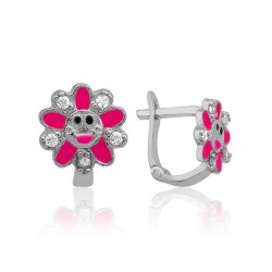 Gümüş Pembe Papatya Çocuk Küpesi Gümüş Pembe Papatya Çocuk Küpesi