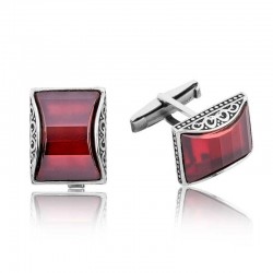 Gümüş Kırmızı Taşlı Kol Düğmesi Gümüş Kırmızı Taşlı Kol Düğmesi