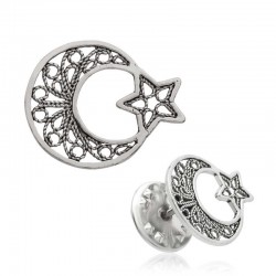 Gümüş Telkari Ay Yıldız Rozet Gümüş Telkari Ay Yıldız Rozet