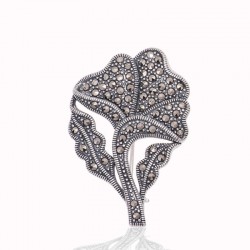 Gümüş Markazit Taşlı Yaprak Broş Gümüş Markazit Taşlı Yaprak Broş