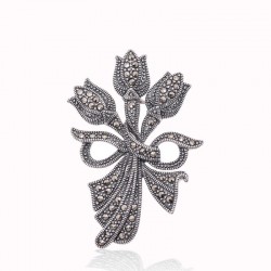 Gümüş Markazit Taşlı Lale Broş Gümüş Markazit Taşlı Lale Broş