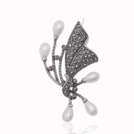 Gümüş Markazit Taşlı İncili Broş Gümüş Markazit Taşlı İncili Broş