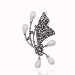 Gümüş Markazit Taşlı İncili Broş Gümüş Markazit Taşlı İncili Broş