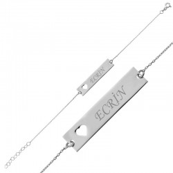 Gümüş Kişiye Özel İsimli Kalpli Plaka Bayan Bileklik Gümüş Kişiye Özel İsimli Kalpli Plaka Bayan Bileklik