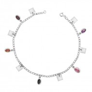 Gümüş Kare ve Renkli Taşlı Halhal Gümüş Kare ve Renkli Taşlı Halhal