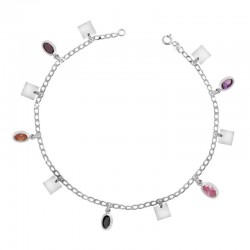 Gümüş Kare ve Renkli Taşlı Halhal Gümüş Kare ve Renkli Taşlı Halhal