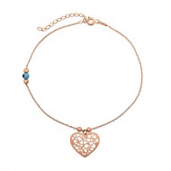 Gümüş Rose Nazarlı Kalp Halhal Gümüş Rose Nazarlı Kalp Halhal