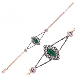 Gümüş Rose Mat Yeşil Taşlı Otantik Bileklik Gümüş Rose Mat Yeşil Taşlı Otantik Bileklik