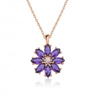 Gümüş Rose Mor Çiçek Kolye Gümüş Rose Mor Çiçek Kolye