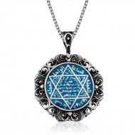 Gümüş Mavi Mineli Büyük Süleyman Mührü Kolye