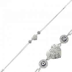 Gümüş Nazarlı Kalp Bayan Bileklik Gümüş Nazarlı Kalp Bayan Bileklik