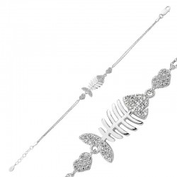 Gümüş Kalpli Balık Bayan Bileklik Gümüş Kalpli Balık Bayan Bileklik