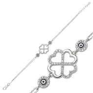 Gümüş Kalpli Yonca Bayan Bileklik