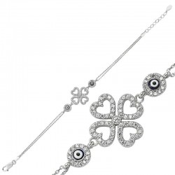 Gümüş Kalpli Yonca Bayan Bileklik Gümüş Kalpli Yonca Bayan Bileklik