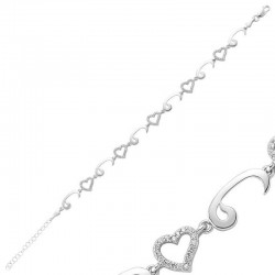 Gümüş Kalpli Vav Bayan Bileklik Gümüş Kalpli Vav Bayan Bileklik