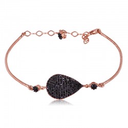 Gümüş Rose Siyah Taşlı Damla Bayan Bileklik