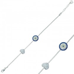 Gümüş Kalpli Nazar Bayan Bileklik Gümüş Kalpli Nazar Bayan Bileklik