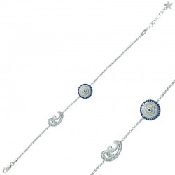 Gümüş Nazarlı Çift Vav Bayan Bileklik Gümüş Nazarlı Çift Vav Bayan Bileklik