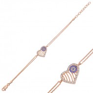 Gümüş Rose Nazarlı Kalp Bayan Bileklik Gümüş Rose Nazarlı Kalp Bayan Bileklik