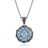 ​Gümüş Mavi Mineli Süleyman Mührü Kolye