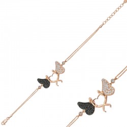 Gümüş Rose Kalpli Melek Bayan Bileklik Gümüş Rose Kalpli Melek Bayan Bileklik