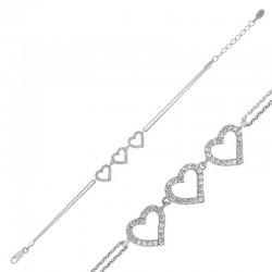 Gümüş Üç Kalpli Bayan Bileklik Gümüş Üç Kalpli Bayan Bileklik