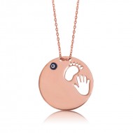 Gümüş El Ayak İzi Anne Bayan Kolye Gümüş El Ayak İzi Anne Bayan Kolye