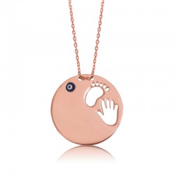 Gümüş El Ayak İzi Anne Bayan Kolye Gümüş El Ayak İzi Anne Bayan Kolye