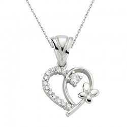 Gümüş Kalpli Bayan Kolye
