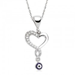 Gümüş Nazarlı Bayan Kalp Kolye Gümüş Nazarlı Bayan Kalp Kolye