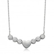 Gümüş Sıra Taşlı Kalp Bayan Kolye Gümüş Sıra Taşlı Kalp Bayan Kolye