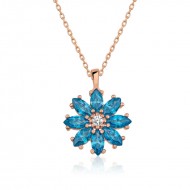 Gümüş Rose Mavi Çiçek Kolye Gümüş Rose Mavi Çiçek Kolye