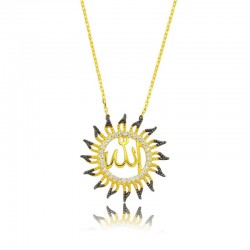 Gümüş Allah Yazılı Güneş Bayan Kolye Gümüş Allah Yazılı Güneş Bayan Kolye