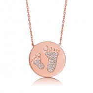 Gümüş Anne Bebek Ayak İzi Plaka Kolye Gümüş Anne Bebek Ayak İzi Plaka Kolye