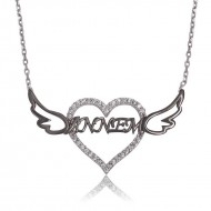 Gümüş Annem Yazılı Kalp Bayan Kolye Gümüş Annem Yazılı Kalp Bayan Kolye