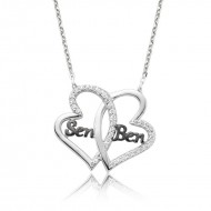 Gümüş Kalpli Sen Ben Bayan Kolye Gümüş Kalpli Sen Ben Bayan Kolye