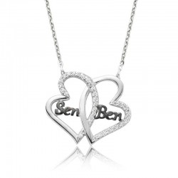 Gümüş Kalpli Sen Ben Bayan Kolye Gümüş Kalpli Sen Ben Bayan Kolye