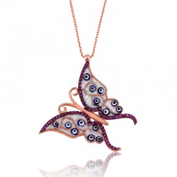 Gümüş Nazarlı Kelebek Bayan Kolye Gümüş Nazarlı Kelebek Bayan Kolye