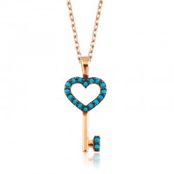 Gümüş Mavi Kalpli Anahtar Bayan Kolye Gümüş Mavi Kalpli Anahtar Bayan Kolye