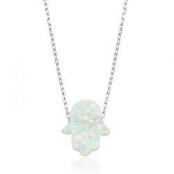 Gümüş Beyaz Opal Fatma Ana Eli Bayan Kolye