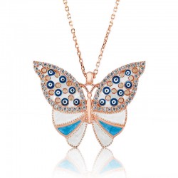 Gümüş Nazarlı Kelebek Bayan Kolye Gümüş Nazarlı Kelebek Bayan Kolye