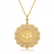 Gümüş Altın Kaplama Elif Vav Bayan Kolye Gümüş Altın Kaplama Elif Vav Bayan Kolye