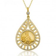 Gümüş Damla Tuğralı Altın Kaplama Bayan Kolye Gümüş Damla Tuğralı Altın Kaplama Bayan Kolye